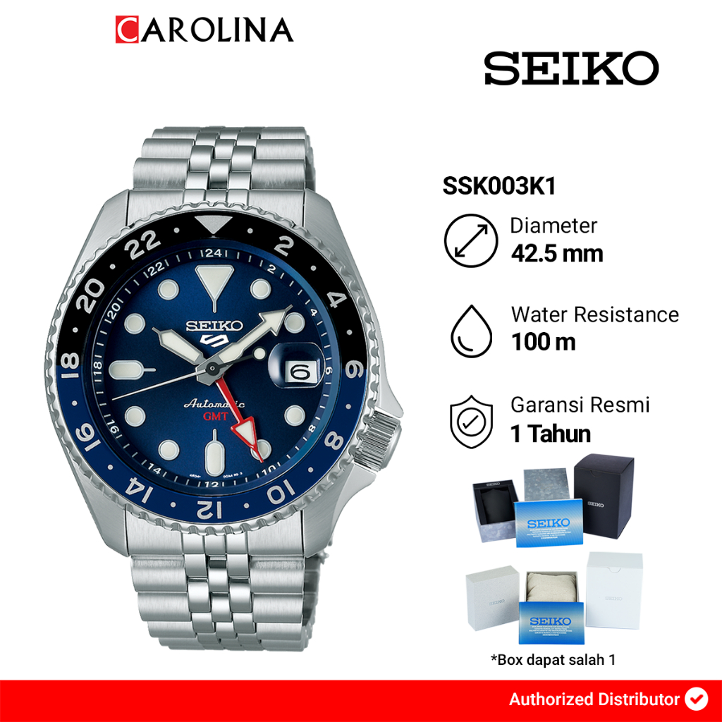 Jam Tangan Pria Seiko 5 Sports SSK003K1 "GMT Batman" Automatic Blue Dial Stainless Steel Strap