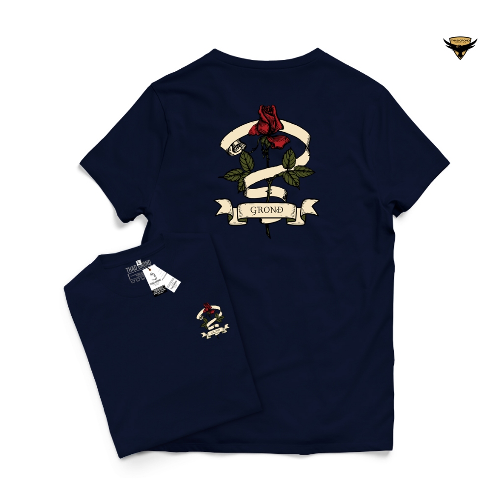 Thad Grond - T-Shirt kaos  Gambar  Bunga Mawar Print  Baju santai 01Cacual Santai Original