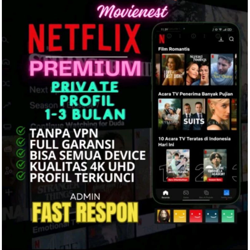 NETFLIX PRIVATE 1 PROFIL 1 USER BERGARANSI 1 TAHUN