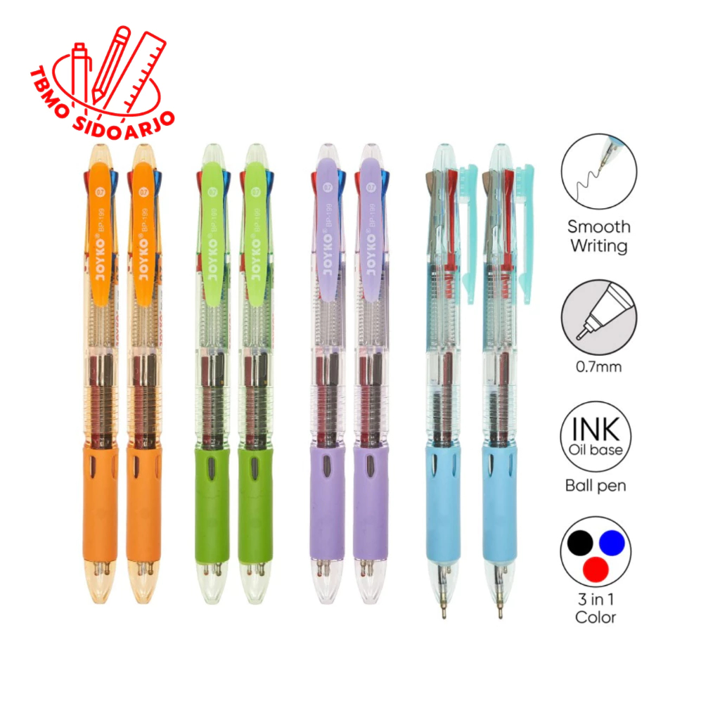 

( Ecer 1 Pcs ) Ball Pen / Pulpen / Pena Joyko BP-199 / Trico/ 0.7 mm/ 3 Warna/ Colors