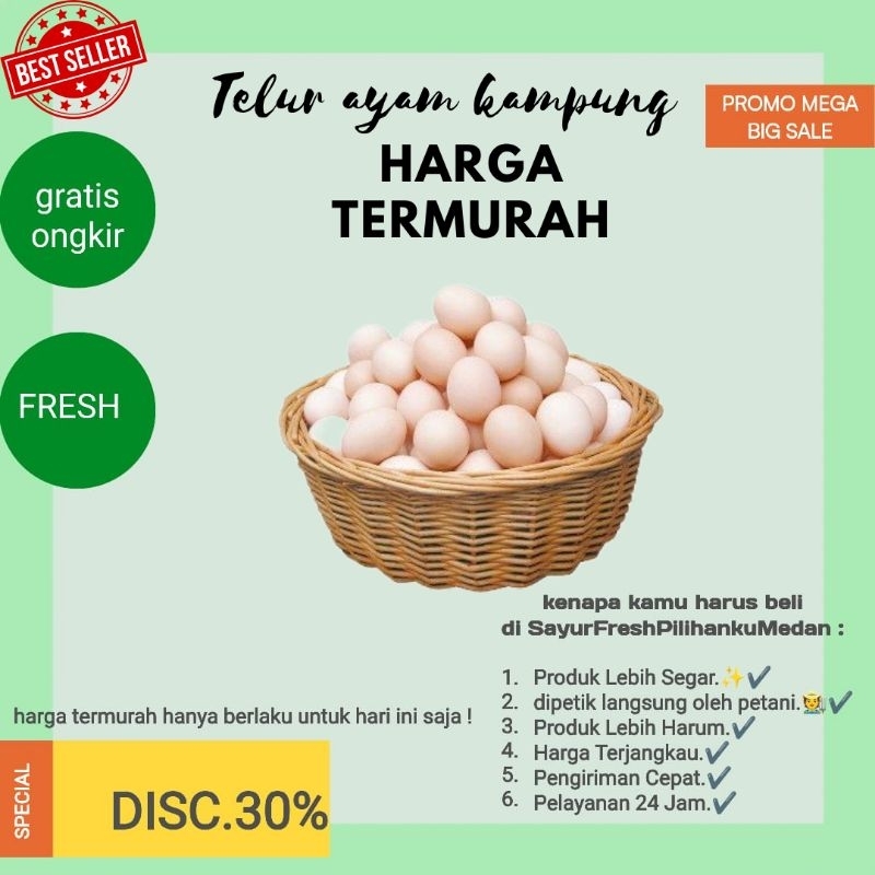 

promo termurah telur ayam kampung super per butir masih baru ready stok siap kirim gratis ongkir