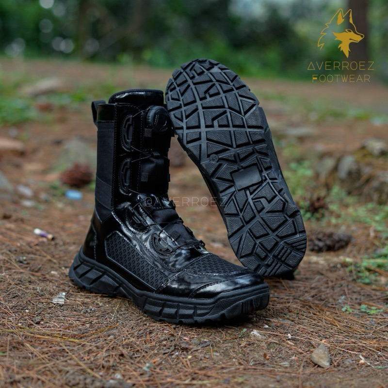 PDL TALI PUTAR Sepatu PDL Tali Putar Kulit Sapi Model Sarang Tawon Hitam Sepatu PDL Tali Putar Kulit