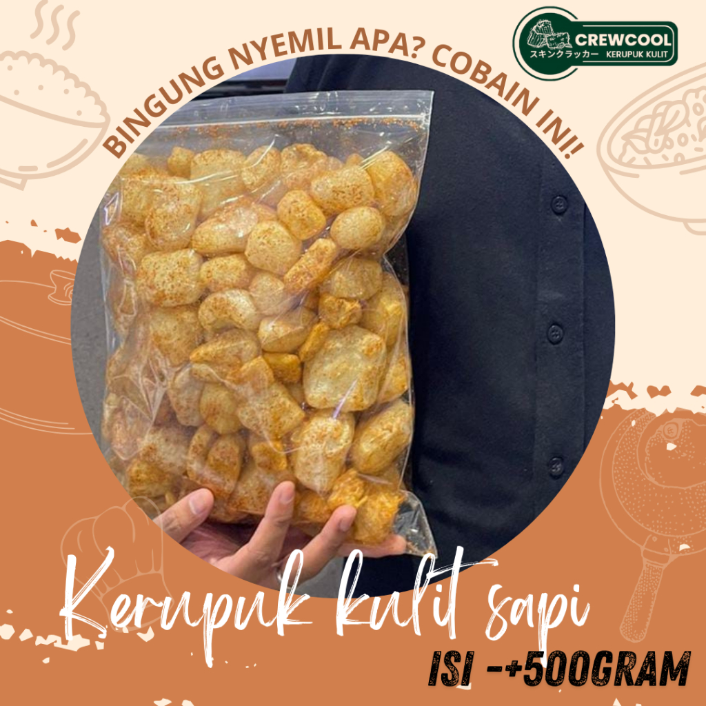 

Kerupuk Kulit Crewcool Rasa Pedas Gurih Ukuran -+500 Gram