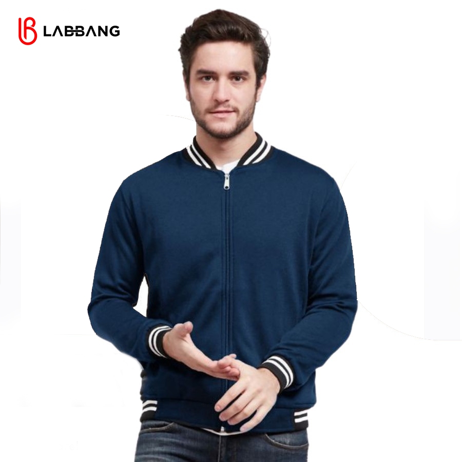 LABBANG Jacket Varsity Baseball Resleting Navy Polos Pria Wanita Cotton Fleece Premium