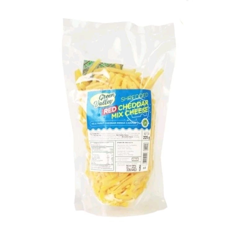 

GREEN VALLEY SHREDDED RED CHEDDAR MIX CHEESE KEJU PARUT MERAH CAMPUR