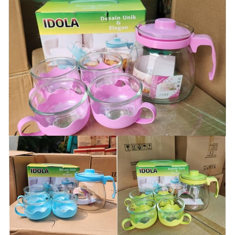 TEAPOT KACA SET 5 IN 1 / TEKO TEH TANPA SARINGAN