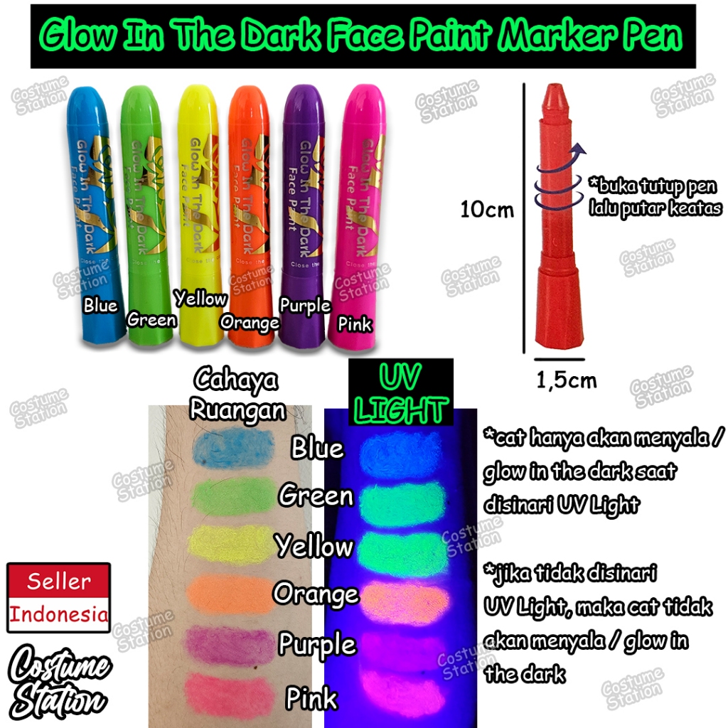 

Cat Glow In The Dark Face Paint Marker Pen UV Light / Aksesoris Perlengkapan Pesta Menyala di Gelap