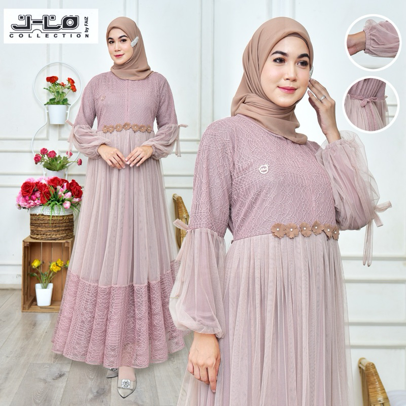 Gamis mewah Zahra bunga Tempel tile mix brokat cantili Premium | Gamis Bunga | Gamis elegant | Gamis