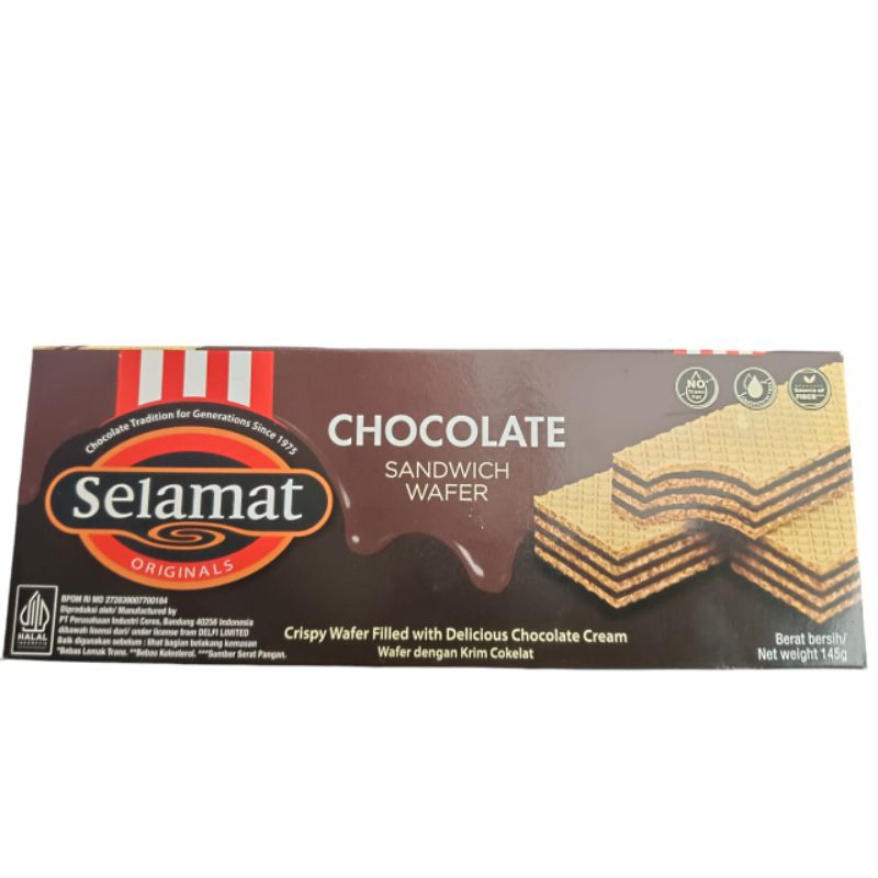 

Selamat originals chocolate sandwich wafer145gCrispy wafer filled with delicious chocolate cream wafer dengan krim cokelat