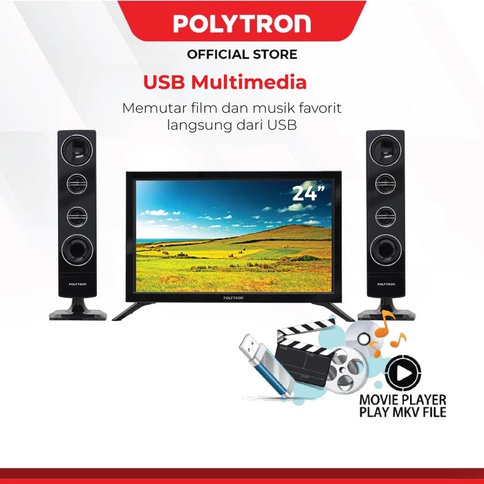 TV POLYTRON 24 INCH TOWER SPEAKER DIGITAL TV LED 24INCH 24TV1855