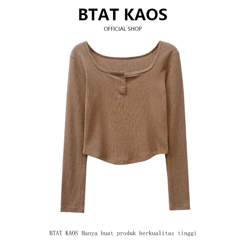 BTAT Atasan Kancing Depan Wanita Kekinian / Kaos Crop Top y2k Lengan Panjang Korean