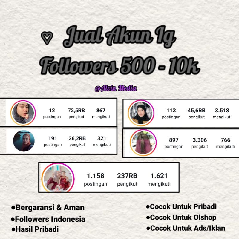 Jual Akun Instagram 500 - 100k Followers Organik Termurah