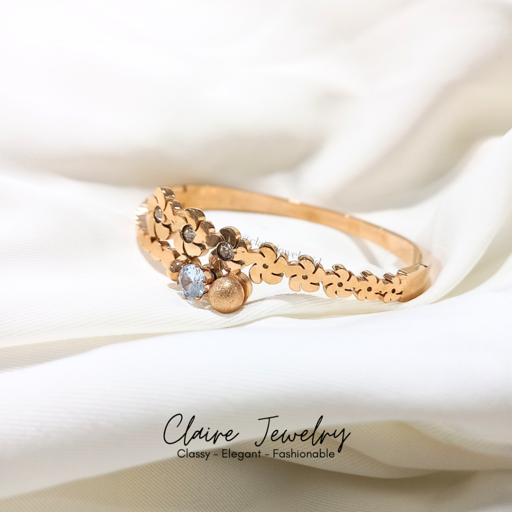 [CLAIRE JEWELRY] - GELANG FLORENCE - GELANG BANGLE TITANIUM ROSEGOLD - GELANG BUNGA ROSEGOLD - GELAN