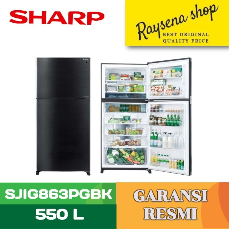 SHARP KULKAS 2 PINTU BESAR BIG 2 DOOR REFRIGERATOR SJIG863PGBK