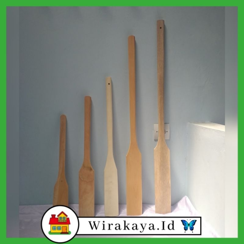 Spatula Sutil Sodet Kayu alat mengaduk Dodol, Bubur, Sabun dll. - kayu Mahoni- 5 ukuran | Wirakaya.i