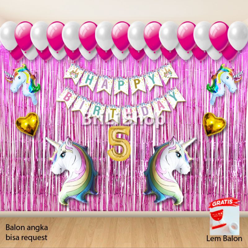 Paket Set Dekorasi Ulang Tahun Anak Tema Kuda Unicorn | Pesta Ultah Anak Perempuan