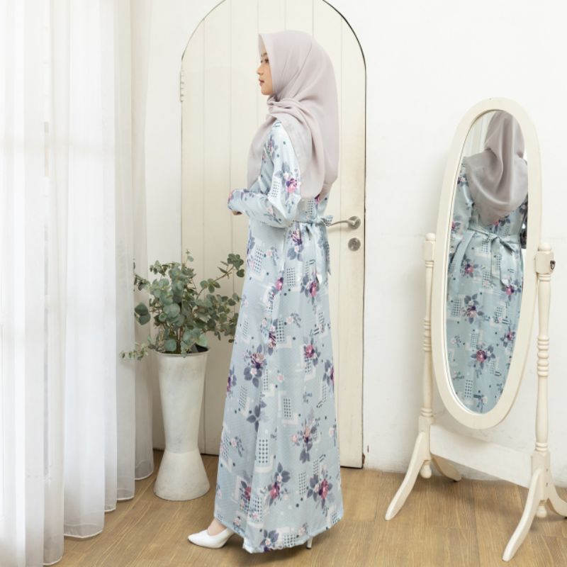 Elliza Official - Nazwa Dress Bahan Dior Silk Print Warna Tosca Homedress Busui Size S-XL Remaja Dew