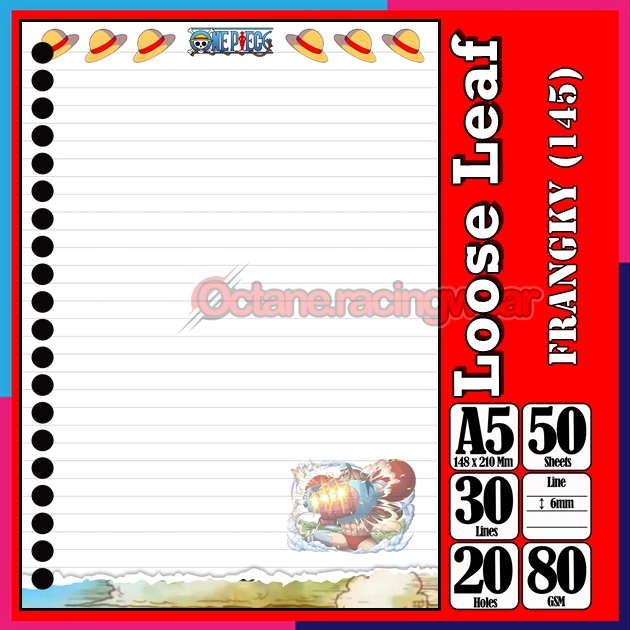 

Loose Leef Leaf A5 Isi 50 Lembar Binder Karakter Frangky Gold D Roger Jinbe Anime One PieceTerbaru Polos refil Refill Vol-18