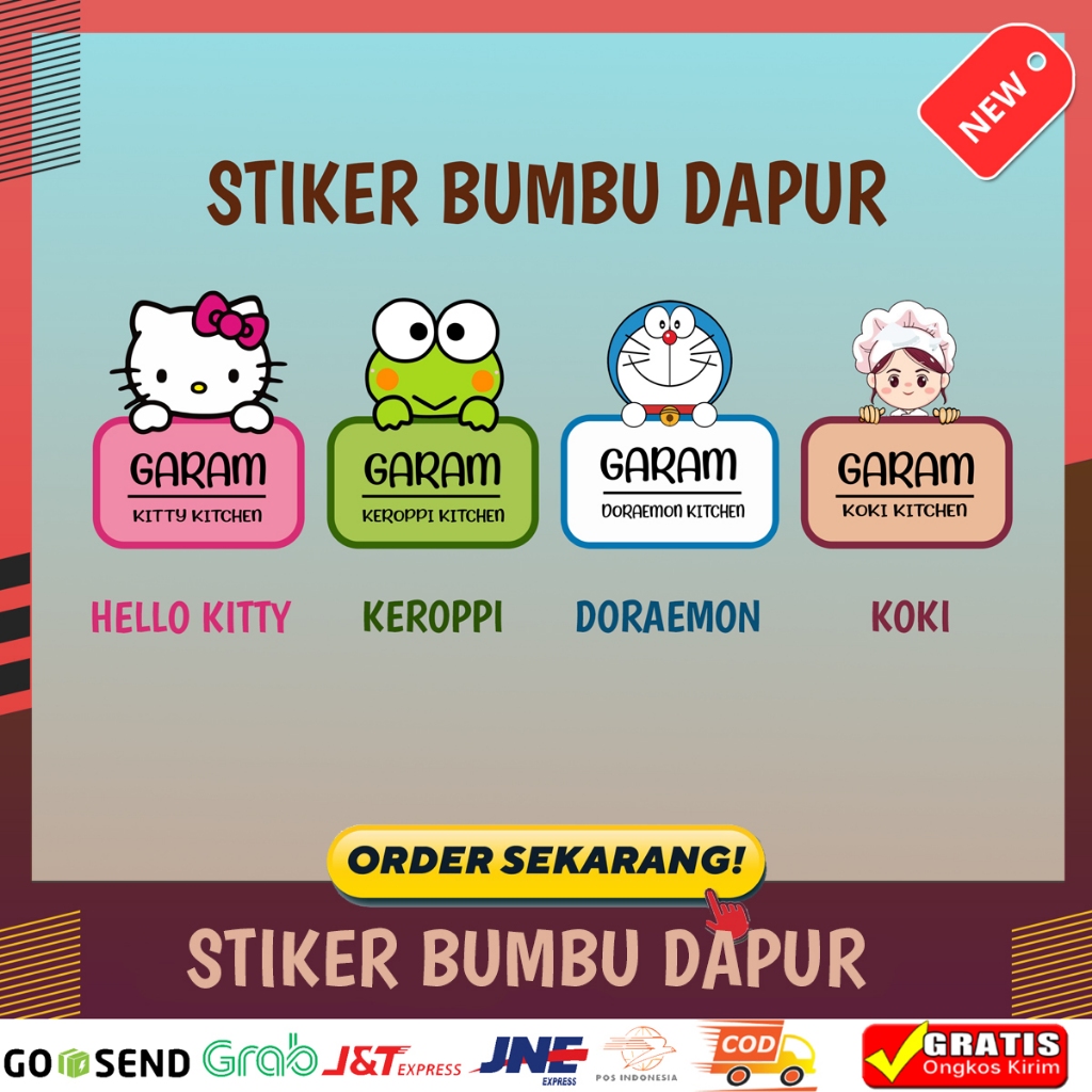

Stiker Label Nama Bumbu Dapur Custom Hello Kitty Doraemon 1 Pack