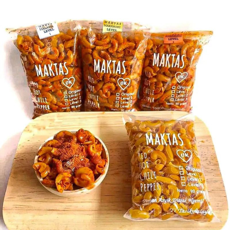 

MAKTAS/makaroni/makaroni tasik/makaroni bantat/makaroni kemasan 90gr/camilan pedas