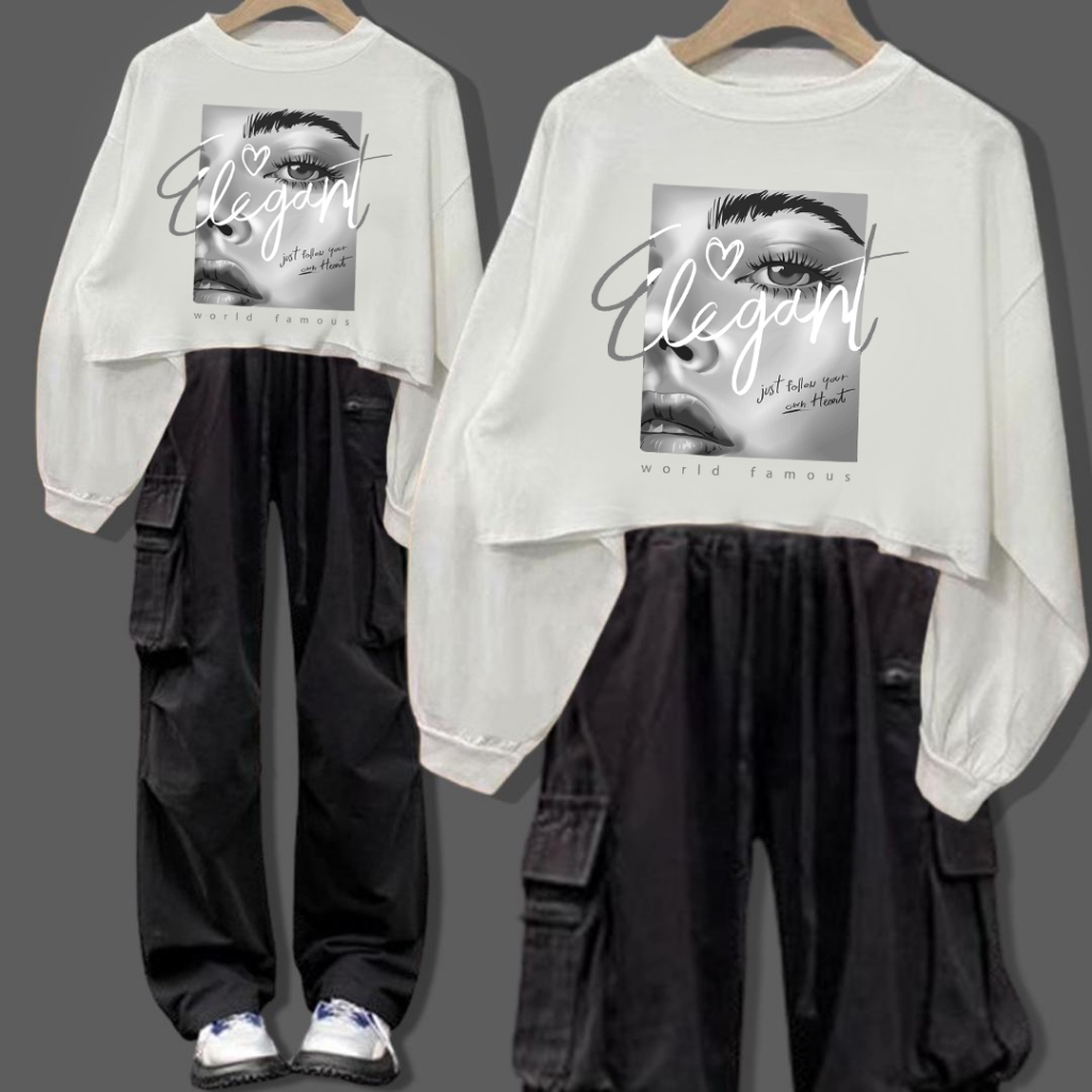 Elegant Sweater Crop Top Baju Lengan Panjang - Cargo Jooy Croptop Lengan Panjang Wanita Y2K Aestetic