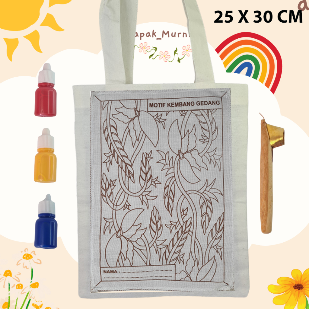 

Paket Alat membatik Tote Bag (25x30cm) untuk Pemula & Profesional – Kualitas Premium! paket canting cat dengan media Totebag termurah