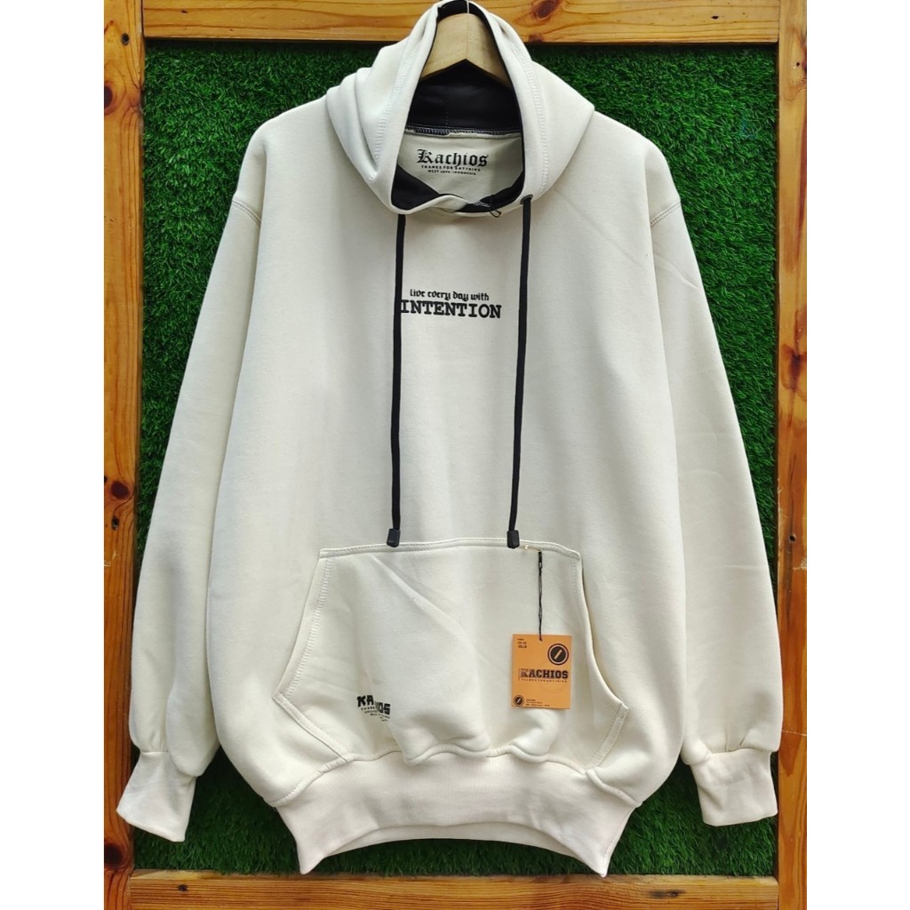 hoodie kachios distro original premium sweater pria dan wanita warna putih intention