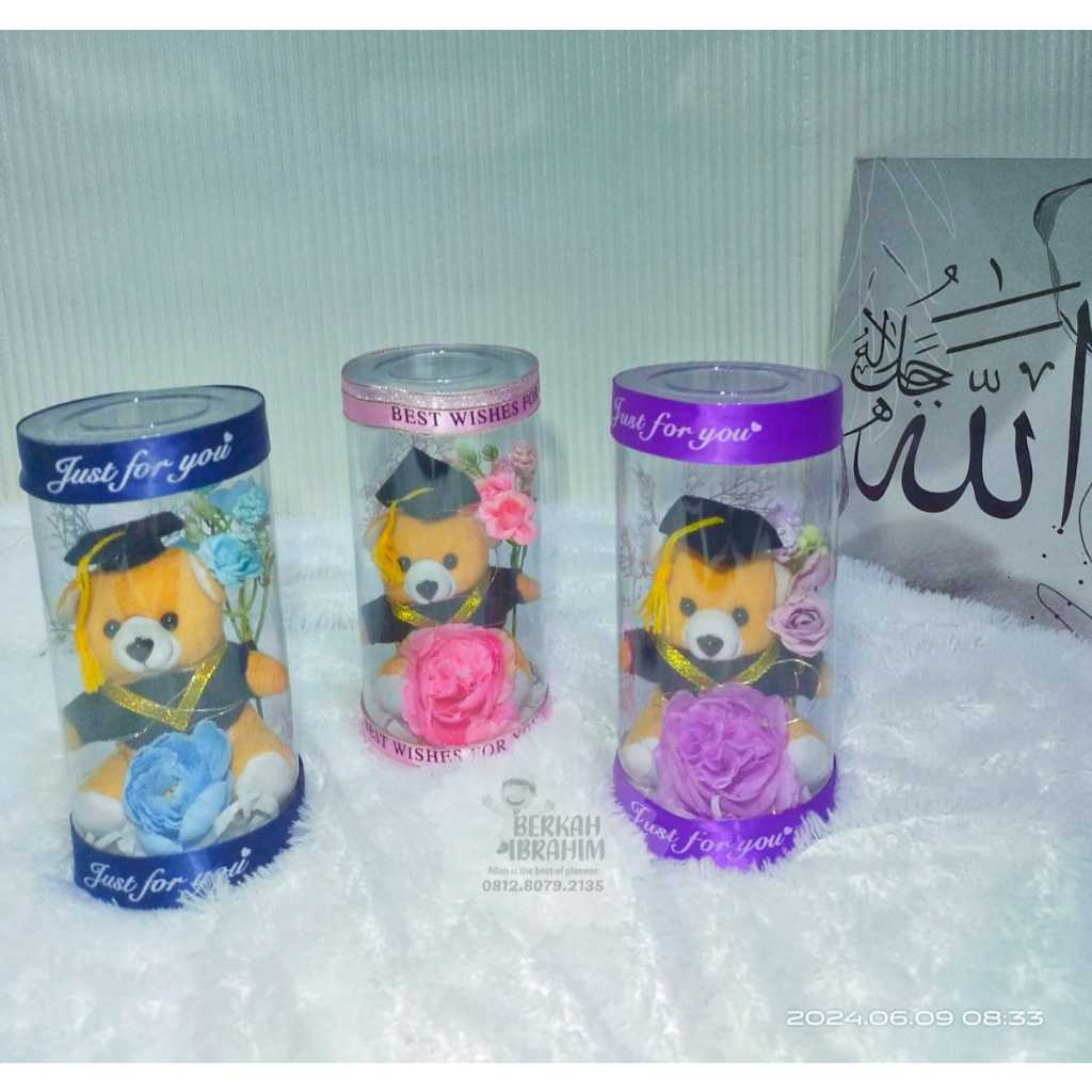 02TBL. BONEKA WISUDA| tabung lampu | bunga palsu | bunga artificial | tabung mika | murah | cantik |