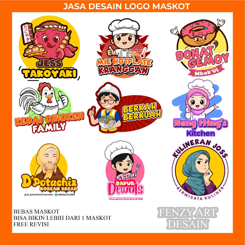 JASA DESAIN LOGO MASKOT / LOGO KULINER / LOGO UMKM / LOGO MAKANAN / DESAIN STIKER / DESAIN  LOGO MUR
