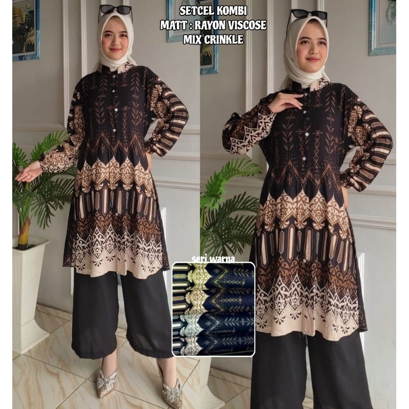 Setelan tunik motif bunga batik Model Simpel, Busui, Realpict, Terlaris, Termurah