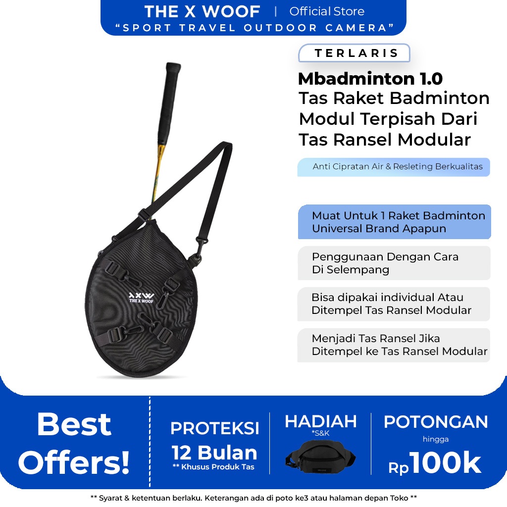 Tas Raket Badminton Anti Cipratan Air Tas Raket Bulu Tangkis The X Woof Mbadminton1