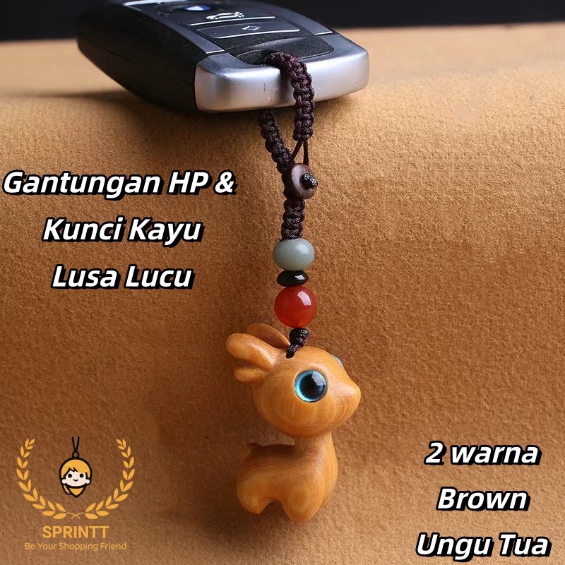 DW GK065 Gantungan Kunci Kayu Kuning Ungu Tua Rusa Lucu  Gantungan kunci Kecil mobil / tas / hp Gant
