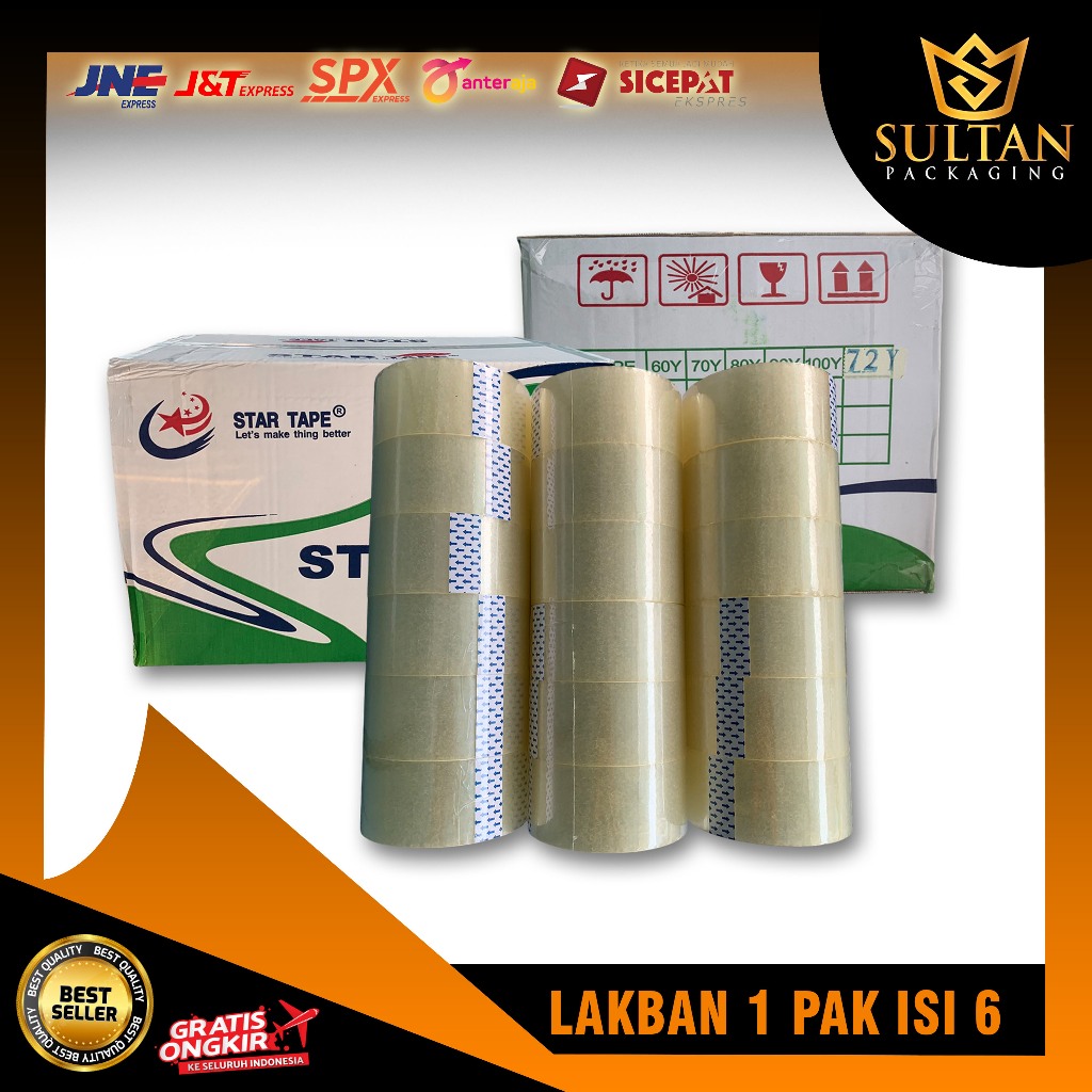 

1 pak Star Tape isi 6 Lakban Bening Premium Harga Murah Lakban Perlengkapan Packing