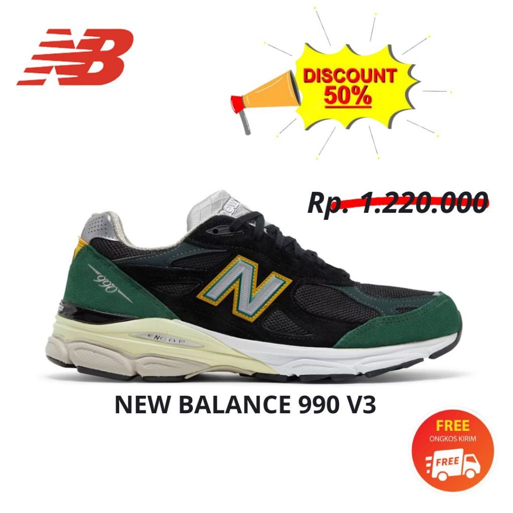 Sepatu NB New Balance 990 V3 Green Black