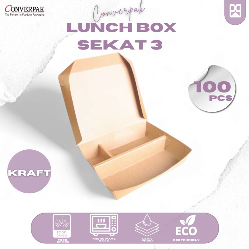 Lunch Box Betapack Kraft Sekat 3 | Food Grade | Eco-Friendly | 50pcs
