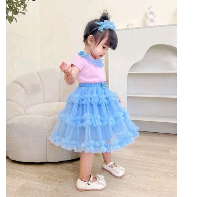 SETELAN ROK TUTU PETIT ANAK MEGAR / ROK ANAK MEKAR / SETELAN ANAK CEWEK IMPORT / DRESS ANAK PEREMPUA