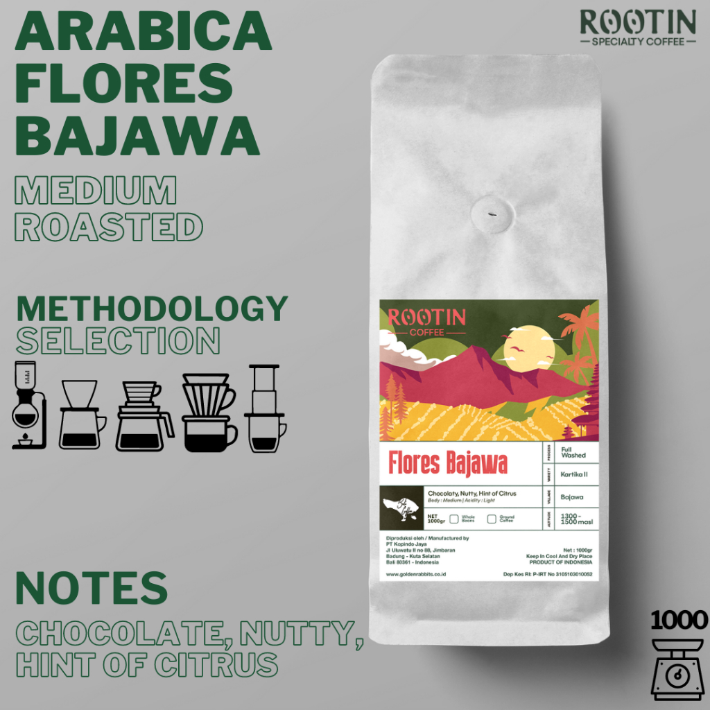 

Rootin Coffee Flores Bajawa Single Origin Arabika Roasted Beans Biji dan Bubuk Kopi / 1kg