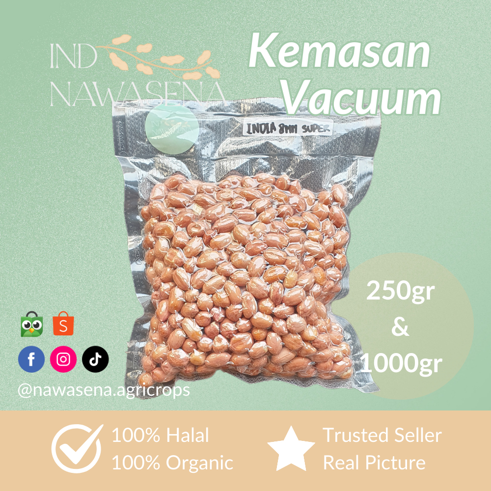 

Kacang Tanah IMPORT India ukuran 8mm (50/60) kemasan VACUUM PREMIUM (Mentah) 250gr 1kg 1000gr