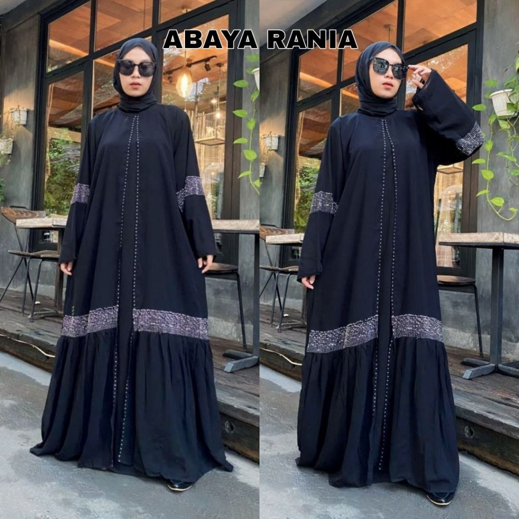 NVL Collection Abaya Hitam Gamis Saudi Jetblack Premium Sifon Maxy Swarozsky - RANIA