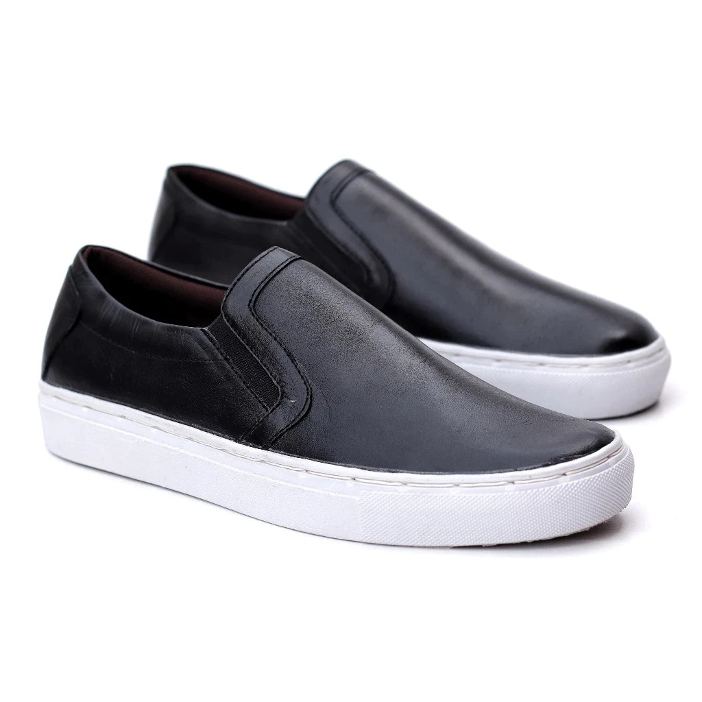 CEVANY MORI KULIT Sepatu Sneakers Casual Pria Hitam