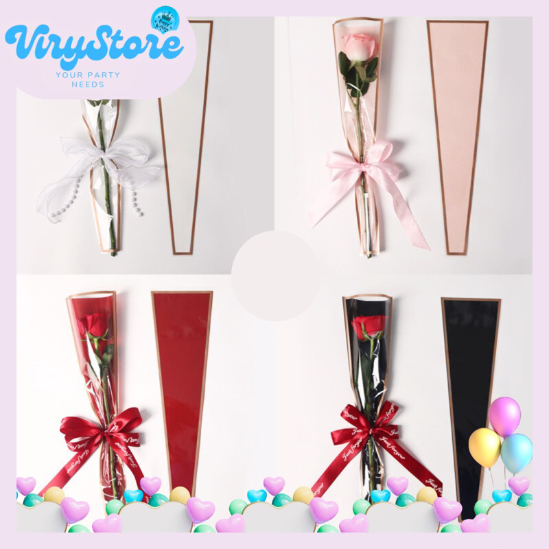 

[ViryStore] 5 Lembar Kertas Single Flower/ Kertas Cellophane Satu Tangkai Mawar/ Plastik Single Flower