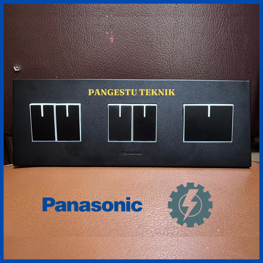 Panasonic Empat Saklar Engkel Kecil Plus Saklar Besar Black Style Tanam Inbow / Frame 3 Gang 6 Devic