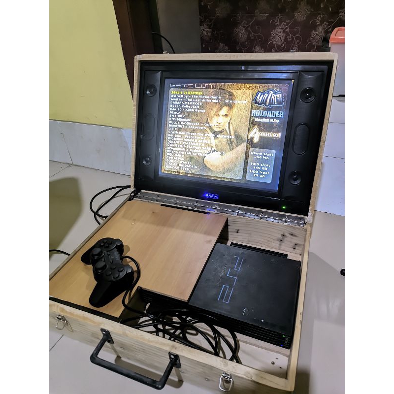 Tempat Portable PS2 Box Kayu HOMEMADE Sudah Sama TV
