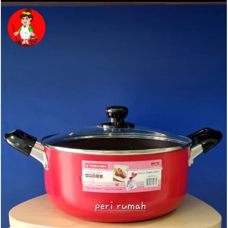 Panci Teflon Tutup Kaca Dutch Oven 24 cm Yoshikawa