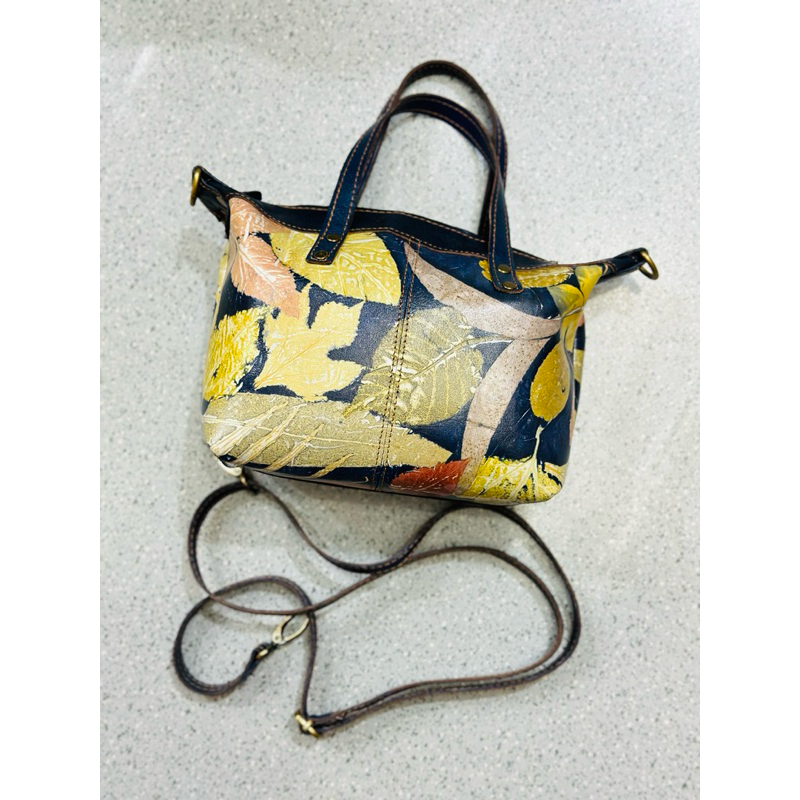 Tas kulit ecoprint motif bunga dan daun