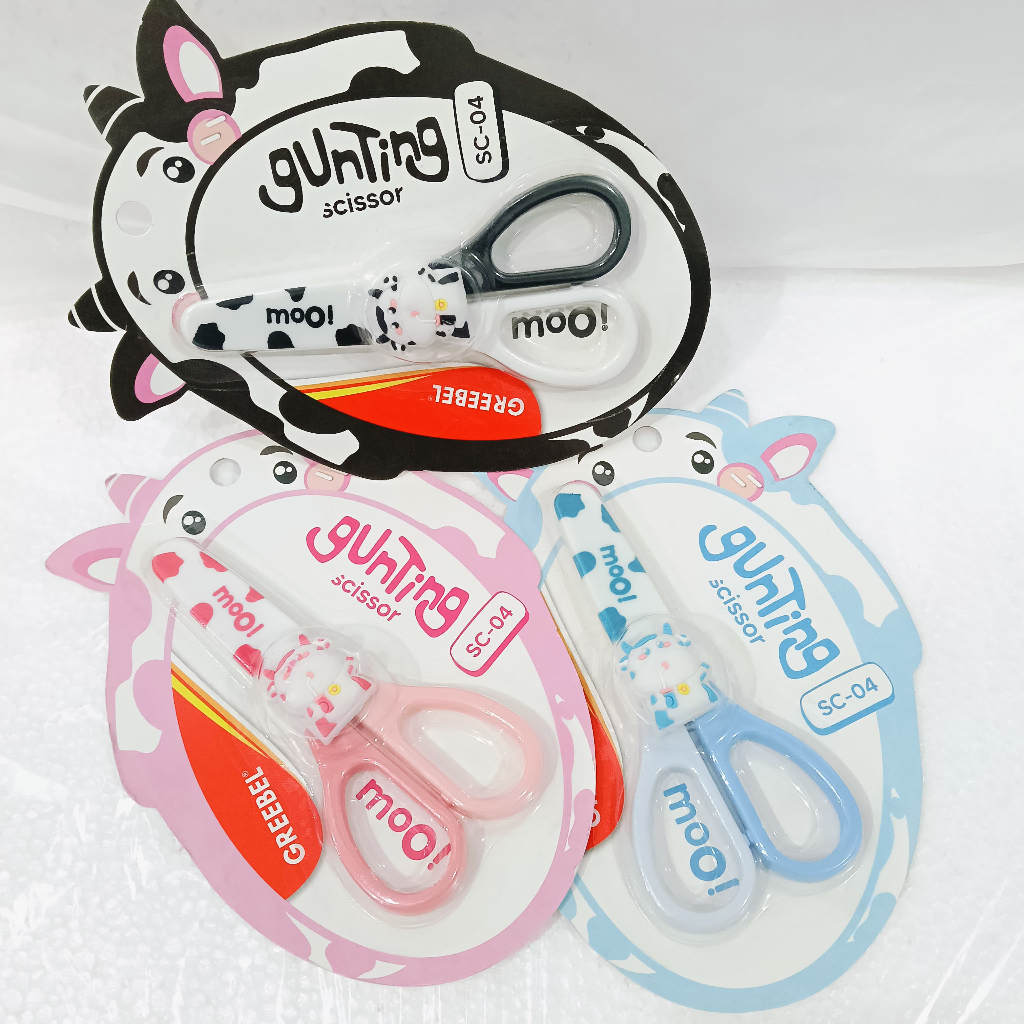 

GUNTING MOTIF LUCU KECIL GREEBEL SCISSOR SC-04 SAPI COW HITAM PINK BIRU