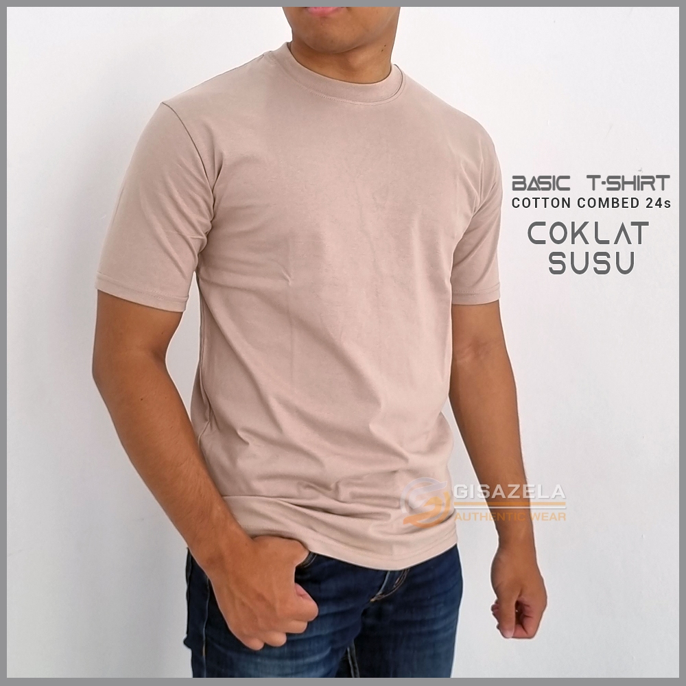 GISAZELA Kaos Polos Distro Pria Original 100% Premium Coklat Susu Cotton Combed 24s