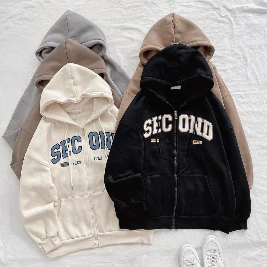HOODIE ZIPPER SWEATER WANITA - PRIA / XXL SECOND HOODIE ZIPER UNSEX FLEECE TEBAL
