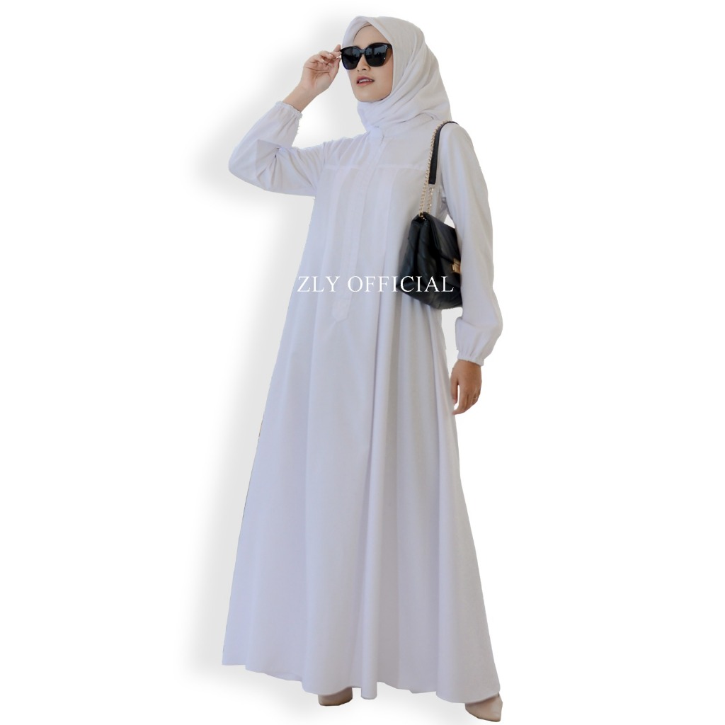 Gamis Wanita  Katun Madina Polos Cantik Kekinian Dress Daily Simple LARISSA Putih By ZLY ZELIA