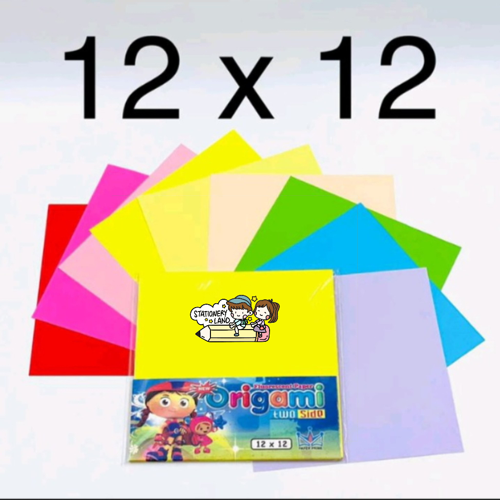 

( DAPAT 1 PAK ) KERTAS LIPAT PAPER PRIME 2 SISI 12 X 12 / Origami Warna Fluorescent Bolak Balik 2 Sisi 12 x 12 CM